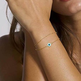Cubahop Paper Clip Evil Eye Bracelet Fashion Double Layer Friendship Bracelets Bracelets for Women and Girls
