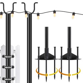 GarveeTech 11ft 4-In-1 Outside String Lights Poles,Outdoor String Light Poles Stand for Patio, Garden, Bistro, Wedding, Parties,Deck,Black (4 Pack)