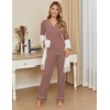 Ekouaer Women's Pajamas Sets V Neck Long Sleeve Sleepwear Comfy