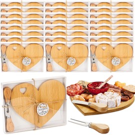 Patelai Patelai 24 Set Bridal Shower Favor Heart Cheese Board Cheese Knives Wood Mini Charcuterie Board Thank You Gift Box for Guest Bridal Baby Shower Prize Wedding Birthday Valentines Day (Bamboo Color)