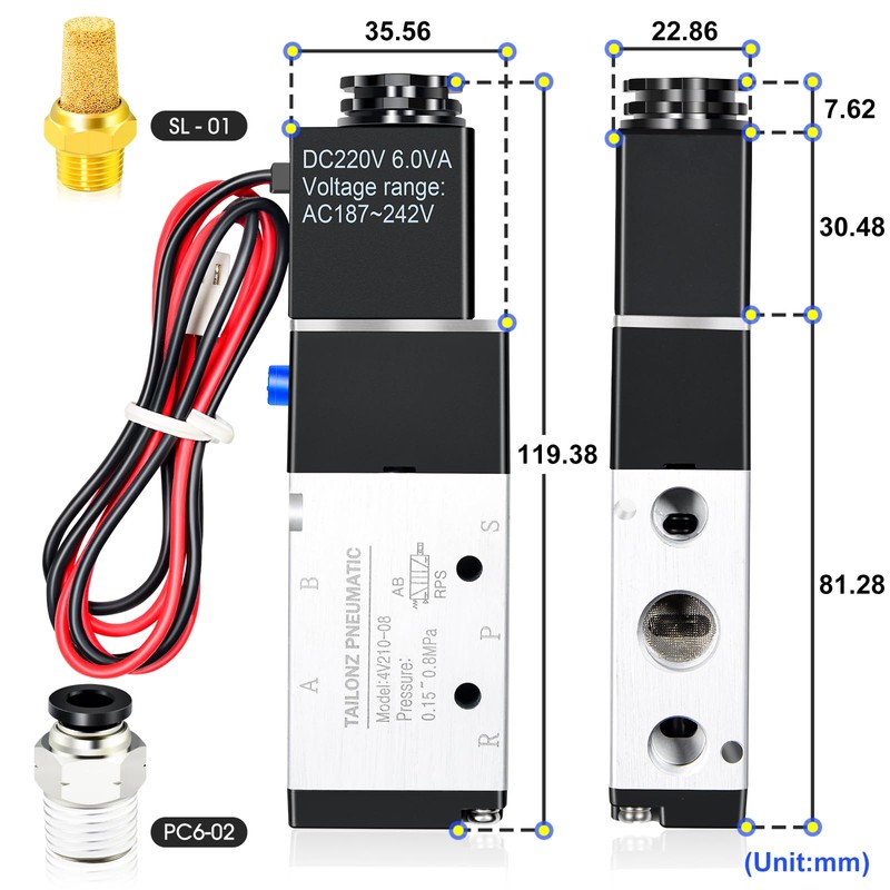 TAILONZ PNEUMATIC 1/4" BSP Solenoid Valve 220V Single Coil Pilot-Operated