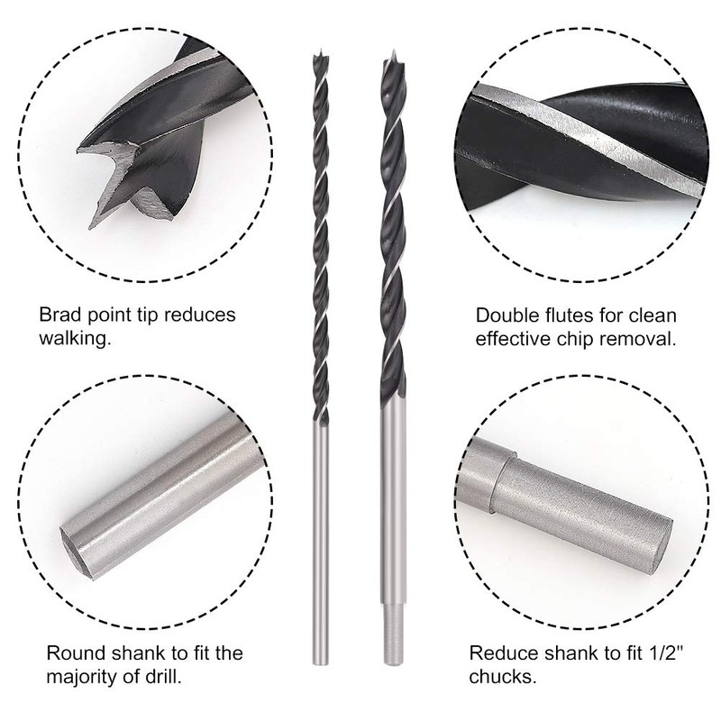 COMOWARE 12" Extra Long Brad Point Drill Bit Set, 12