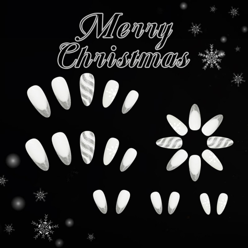 Christmas Press on Nails Medium Almond Fake Nails with French