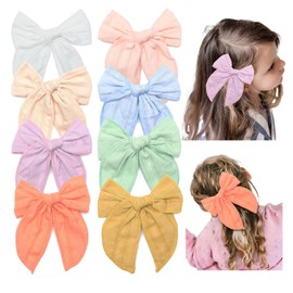 Esumun Hair Bow clips, 5 Inch Linen Swallow tail Large Bows Alligator clips, Hair Accessories 8Pcs Set for Toddler Baby Girls Kids (C polka dot)