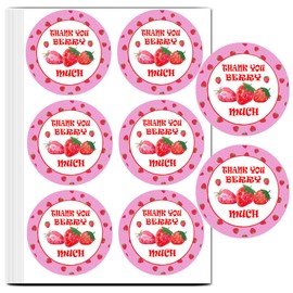 Strawberry Thank You Sticker Labels,2" Berry Sweet Strawberry Themed Birthday Party Thank You Stickers Great for Party Favors, Envelope Seals & Goodie （120 Pcs）