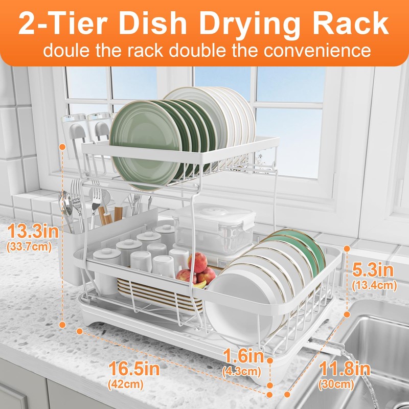 HOMEBOSILY Dish Drying Rack - Auto Draining Dish Rack for
