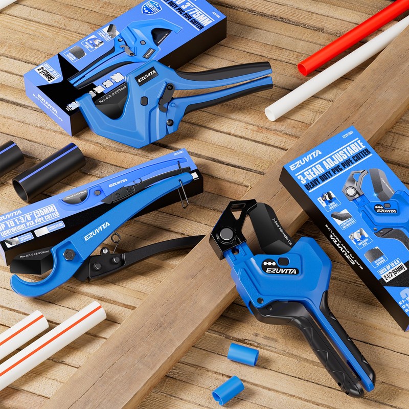 EZUVITA Ratchet PVC Pipe Cutter, Cuts Up to 3" OD