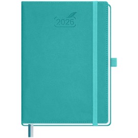BEZEND 2026 Planner Weekly and Monthly, 6" x 8.5" Daily Calendar Book with Half-Hourly Timeslots & Note (Jan-Dec 26) Pen Holder/Tabs/Bookmarks, Inner Pocket, Vegan Leather Hardcover - Turquoise