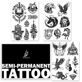 AWAKEN Temporary Fake Tattoos Juice Tattoo Semi Permanent Stickers Waterproof Plant Based Last 1-2 Weeks Unisex Design Astronaut Planets Galaxies Compass Arrow (Pack of 7)