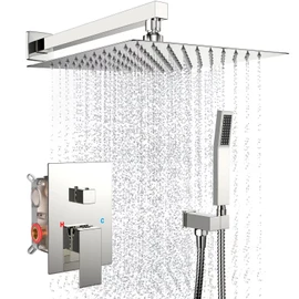 Rain Shower System 12 Inches Shower Head with Handheld Combo Set for Bathroom,High Pressure Rainfall Shower Faucet Set Wall Mounted,Rough-in Valve and Trim Kit(Chrome Polished)