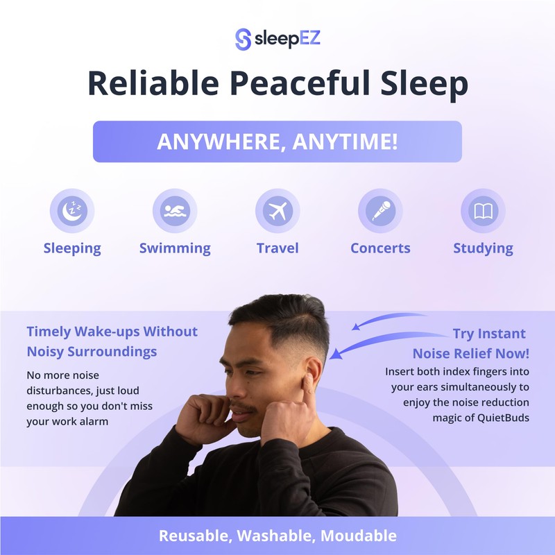 SleepEZ - Quietbuds - 12 Soft Silicon Wax Earplugs (6