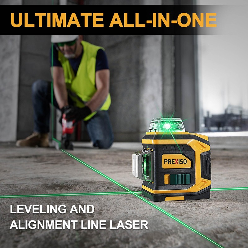 PREXISO Rechargeable 360° Self Leveling Green Laser Level with Tripod,