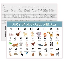 Doodle Paw Press ABC Kids Placemat – Cute Animals – Double-Sided & Wipeable