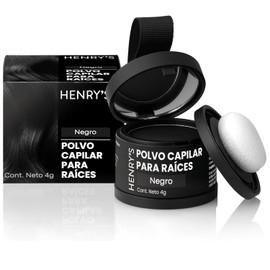 Henrys Polvo para Retocar Raíces Negro, Rellena Zonas Escasas, Define la Línea del Cabello y Cubre el Crecimiento de Raíces al Instante y en Cualquier Momento, Fibras Capilares Hairline Powder. Calvicie, Caida de Cabello o falta de Volumen para