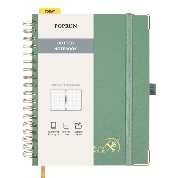 POPRUN Dotted Spiral Journal Notebook, 7-1/4" x 9-1/2" - 120