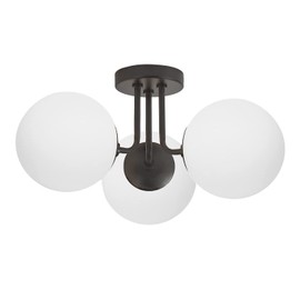 Pirxxiy Soft Black 3 Lights Semi Flush Mount Ceiling Light Fixture, Frosted Glass Shade Vintage Close to Ceiling Light Fixture, Modern Flush Mount Light for Bedroom, Living Room Chandelier Lighting