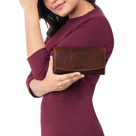 STILORD Felicia Leather Wallet for Women, RFID and NFC Protection Wallet Vintage Women Large Zipper Wallet in a Gift Box, Salerno - Brown, coin purse