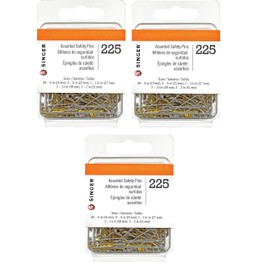 Singer Assorted Brass and Nickle Plated Safety Pins Value Pack, Multisize, Set of 225, 3-Pack