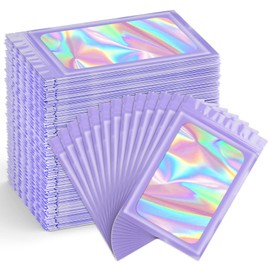 Funfery 300 Pack Smell Proof Resealable Bags for Food Storage,Holographic Bags 4x6 Purple Mylar Clear Bag Packaging Bags for Edibles,Scent Proof Bags for Cookies,Zip Foil Pouch Bags for Small Business
