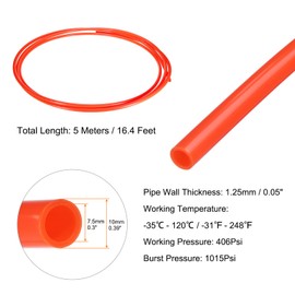 sourcing map Pneumatic Air Line Tubing 10mm OD x 7.5mm ID 5 Meters(16.4 FT) Air Compressor Nylon Tubes Polyamide Air Tubing Hose Tube for Air Compressor Water Fluid Transfer, Red