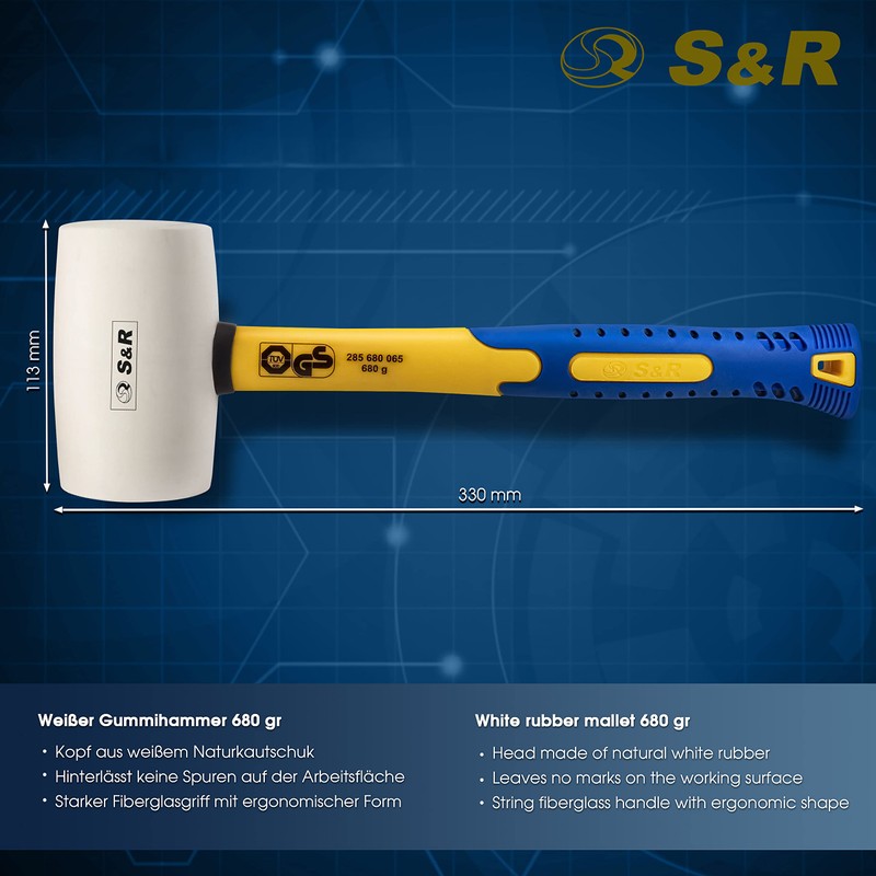 S&R Rubber Mallet White with Double Curved Handle Made from