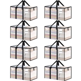 8 Pack Extra Large Heavy Duty Moving Bags, Clear Storage Bins with Lids, Reinforced Handles & Heavy-Duty Zippers Moving Boxes Storage Bags Totes for Clothes Packing, Dorms, College Supplies, Clear