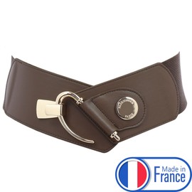 FASHIONGEN - Darlene Women's Elastic Cowhide Leather Belt, Brown (golden buckle)