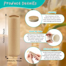 DMuuuDM 50 Pcs 0.3 oz Paperboard Lip Balm Tube,Empty Kraft Paper Chapstick Tube Holder,Push-Up Style Biodegradable Solid Perfume Lip Gloss Container for Lip Balm,Natural Compostable Container - Brown