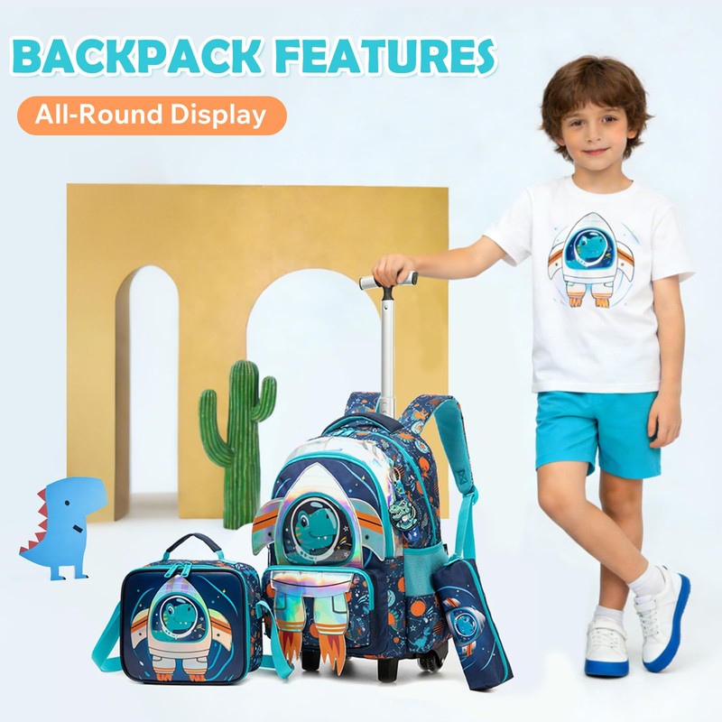 Kids Rolling Backpack for Boys Space Shuttle Trolley Suitcases Luggage