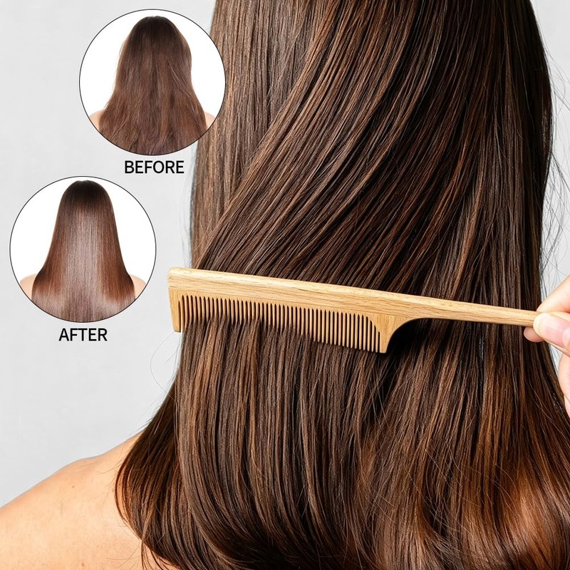 2pcs Bamboo Hair Comb Set, Natural Bamboo Wood Tail Combs