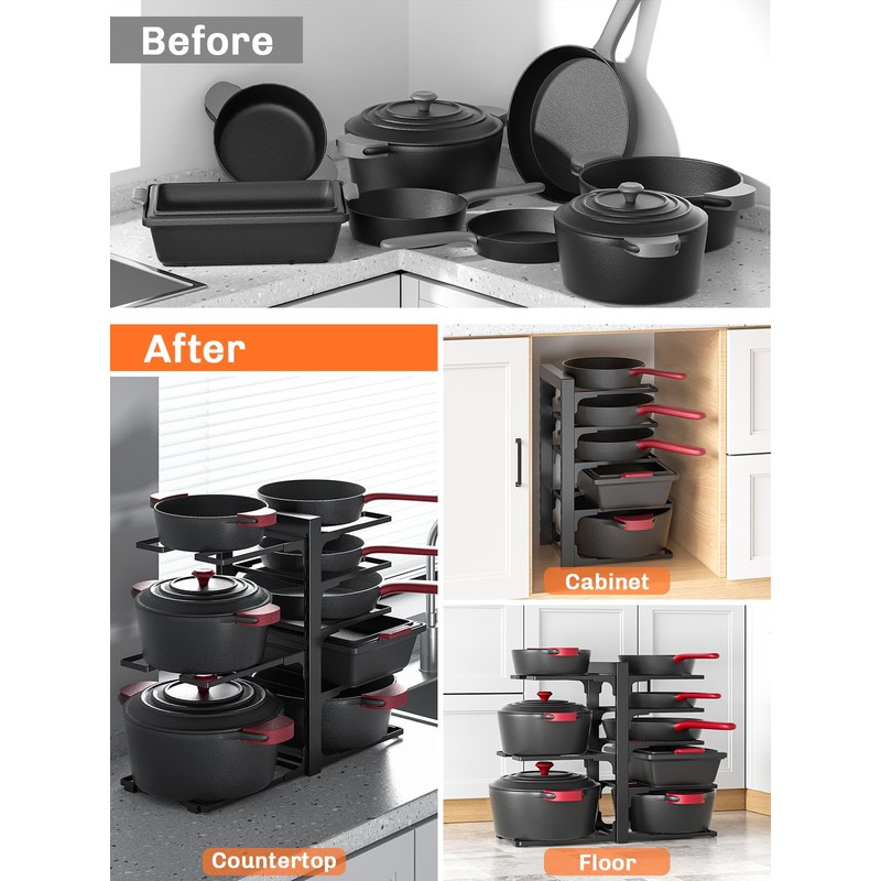 MUDEELA 8-Tier Pots and Pans Organizer under Cabinet, 15.83" Height