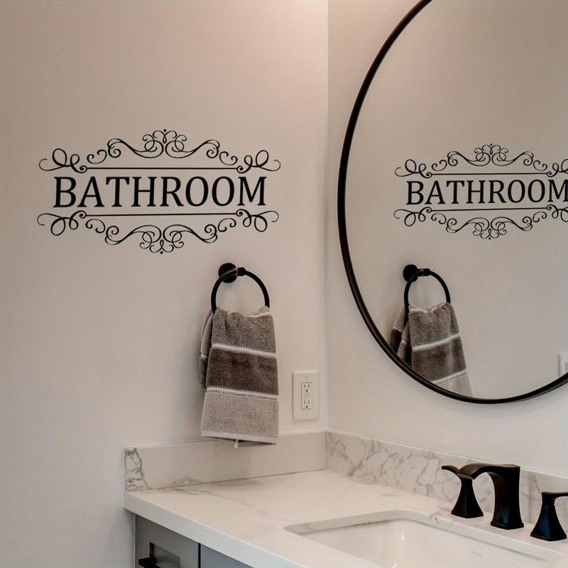 Bathroom Door Wall Sticker, Removable English Letter Signs, Decorative Decal