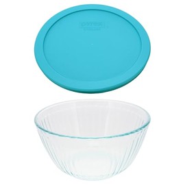 Pyrex 7402 6-Cup Sculpted Glass Mixing Bowl and 7402-PC 6/7-Cup Turquoise Lid - Made in USA
