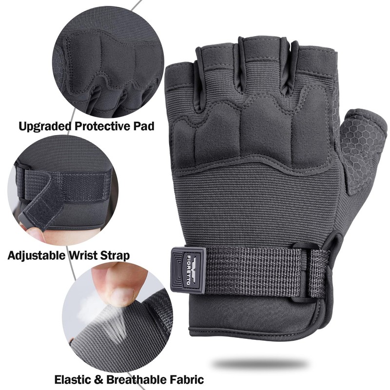 FIORETTO Fingerless Gloves, Half Finger Gloves for Driving, Cycling, Shooting,