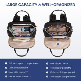 LOVEVOOK Diaper Bag Backpack, Baby Bag with Changing Pad, Large Diaper Backpack Boy Girl, Waterproof Baby Registry Bag for Mom Dad with Stroller Buckles, Black-grey-brown