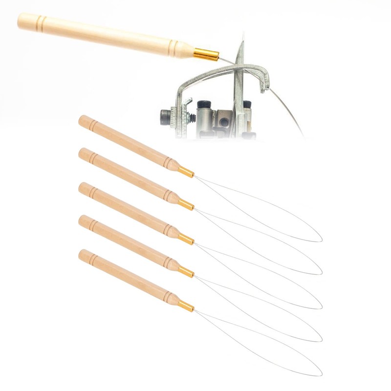 Hair Extension Loop Needle Kit 5Pcs Beaderwooden Handle Tool Wooden