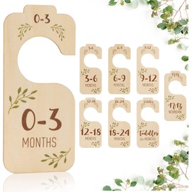 Baoswi Baby Closet Dividers for Clothes Organizer - Set of 8 Beautiful Wooden Double-Sided Baby Clothes Size Hanger Organizer from Newborn to 24 Months for Boho Nursery Decor