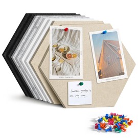 Uoisaiko 12" Large Bulletin Board with 30 Push Pins, Pack of 8 Hexagon Felt Pin Board Notice Boards for Home Office Kitchen, Felt Wall Tiles for Photos Memos