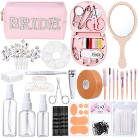 Sunnymove Emergency Kit for Wedding Women 49 Bridal Emergency Kit for Wedding Day, Essentials Survival Set for Team Bride, Travel Items with Makeup Bag for Brides Daily(Pink)