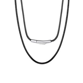 Leather Necklace Cord Mens Braided Necklace Black Rope Necklace Chain Men Necklace String Pendant Cord Necklace String with Clasp