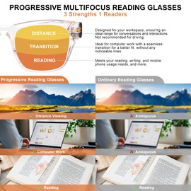 OuShiun Photochromic Progressive Reading Glasses for Women Men, Transition Multifocal No-Line Readers, Blue Light Blocking, Spring Hinge(C2 +3.5)