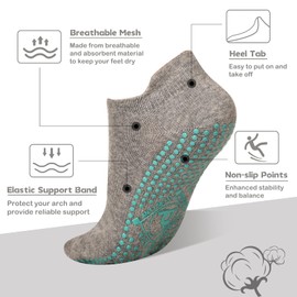 GRPSKCOS Non Slip Yoga Socks 4 Pairs Grip Pilates Socks Women Non Slip Socks for Ballet Barre Hospital Home Pilates(05 Black+Grey+Yellow+Blue, 4-7)