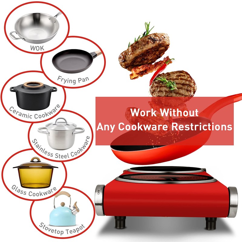 Hot Plate, Techwood 1800W Dual Electric Stoves, Countertop Stove Double