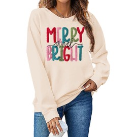 Christmas Sweatshirt Women Merry And Bright Christmas Pullover Shirt Novelty Chenille Patch Xmas Gift Holiday Top