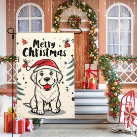 Christmas Garden Flag Golden Retriever Yellow Lab Dog Double Sided Vertical Seasonal Winter Outdoor Yard Lawn Decorations 12.5 x 18 Inch