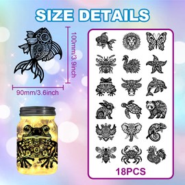 GLOBLELAND 18Pcs Mandala Animals Rub on Transfer 3.9x3.6inch Fish Rabbit Butterfly Home Decals Elephant Cattle Cup Transfer Decals for Furniture Vase Glass Decorations Art Crafts Decorations