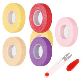 5 PCS Thimble Tape for Hand Sewing, Adjustable Sewing Thimble Finger Protector Tape, Comes with 1 Small Pair of Scissors, Suitable for Tailors and Home DIY Enthusiasts - Multicolor