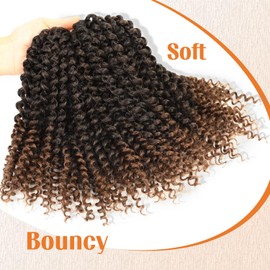 LADY MIRANDA Brown Color Afro kinky Curly Braiding Hair Extensions Jerry Curl Crochet Hair 3X Braid Hair Mixed Dark Brown to Light Brown Short Synthetic Hair Styles (Black&brown)