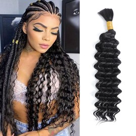 Human Braiding Hair Deep Wave Bulk Human Hair for Braiding No Weft 1 Bundle 50g 10A Brazilian Curly Human Hair Extensions for Boho Braids Wet and Wavy Human Hair Braiding Hair 16 Inch