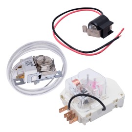 2198202 Cold Control Thermostat W10822278 Defrost Timer W10225581 Bimetal Thermostat Refrigerator Defrost Complete Kit by Canamax - Compatible with Whirlpool Kenmore Maytag Amana Refrigerators